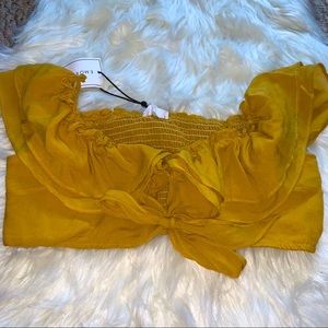 NWT Ruffle Off Shoulder Tie Front Crop Top